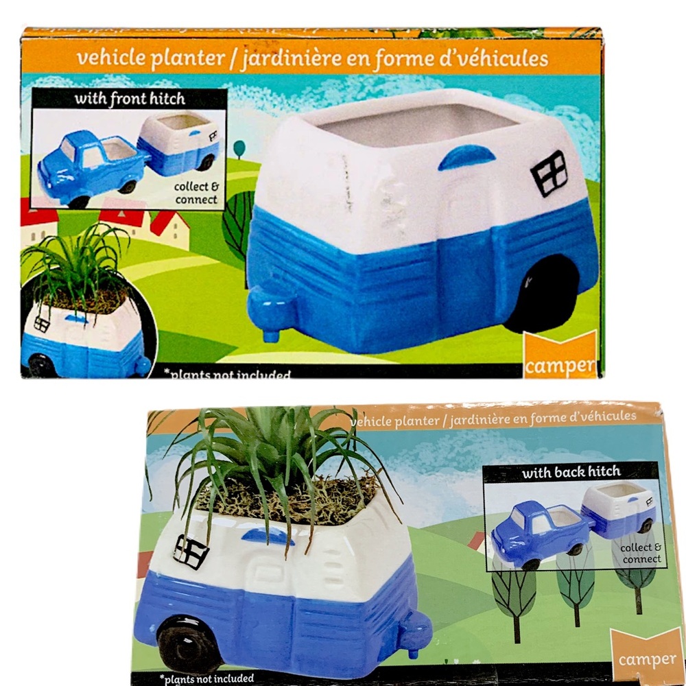 BLUE & WHITE TRAILER CERAMIC PLANTER NWT - Picture 9 of 13